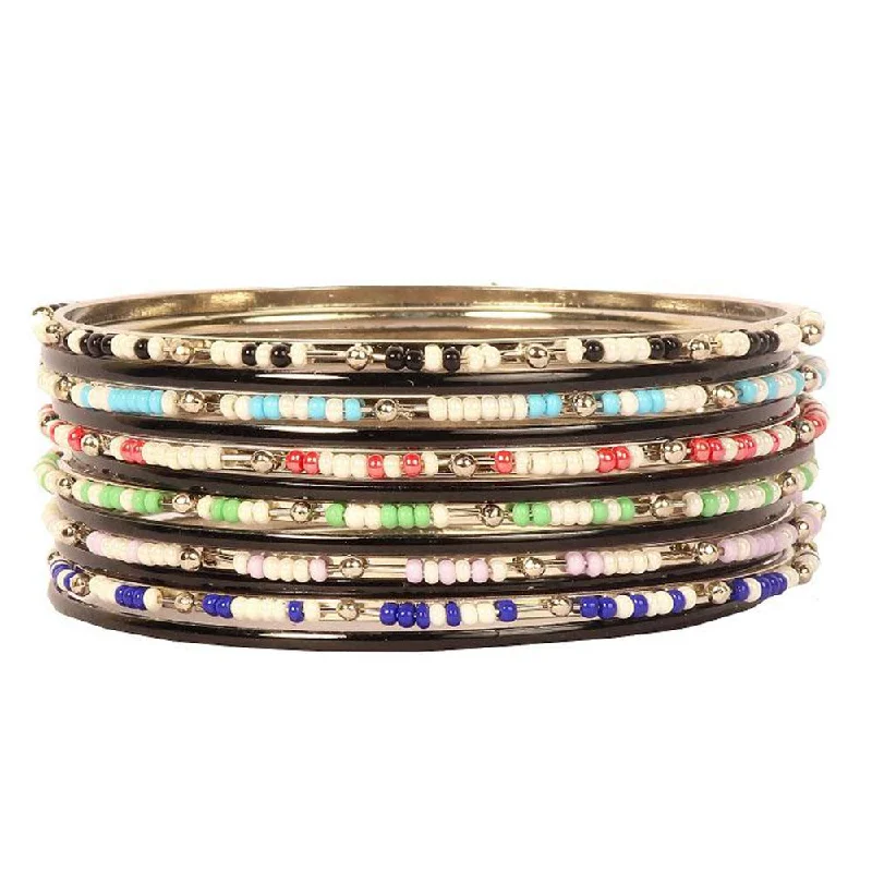 Handcrafted Silver Bangles-Kriaa Multicolur Beads Gold Plated Bangle Set - 1400101_2.8