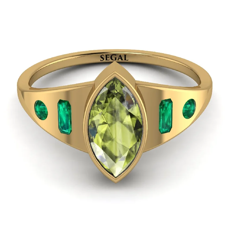 Elegant Silver Ring for Everyday Wear-Marquise Bezel Peridot Ring - Juliana No. 704