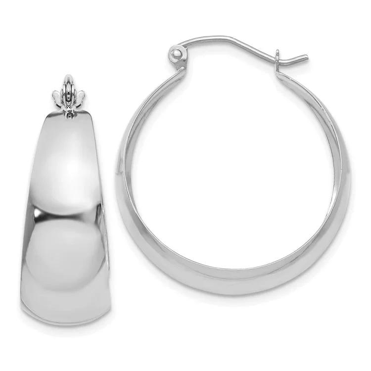 Soft Silver Earrings for Sensitive Ears-14k White Gold Polished 10.5mm Tapered Hoop Earrings