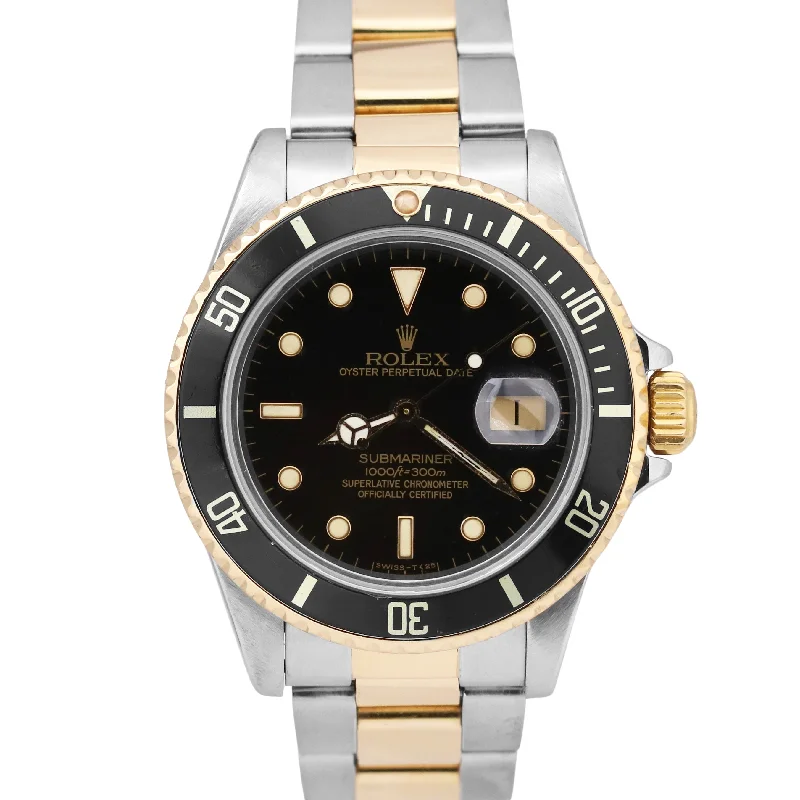 Solar Powered Watches for Eco-Friendly Wear-Rolex Submariner Date Black Two-Tone 18K Yellow Gold 40mm Stainless Oyster 16803