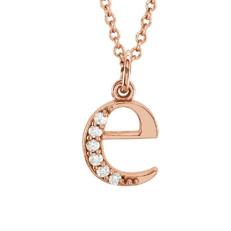 Large Pendant Necklace for Fashion Statement-The Abbey 14k Rose Gold Diamond Lower Case Initial 'e' Necklace 16 In