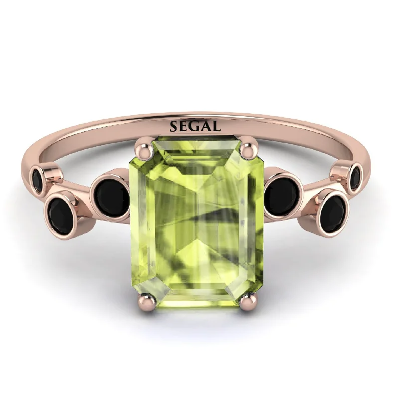 Personalized Wedding Band for Couples-Emerald Cut Peridot Ring With Bezel - Alina No. 708