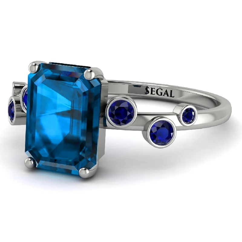 Rose Gold Ring for Stylish Women-Emerald Cut Blue Topaz Ring With Bezel - Alina No. 515