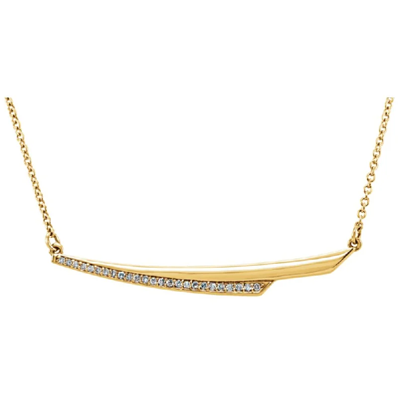 Diamond Pendant Necklace-.08 Ctw Diamond Freeform Bar Necklace in 14k Yellow Gold, 17.5 Inch