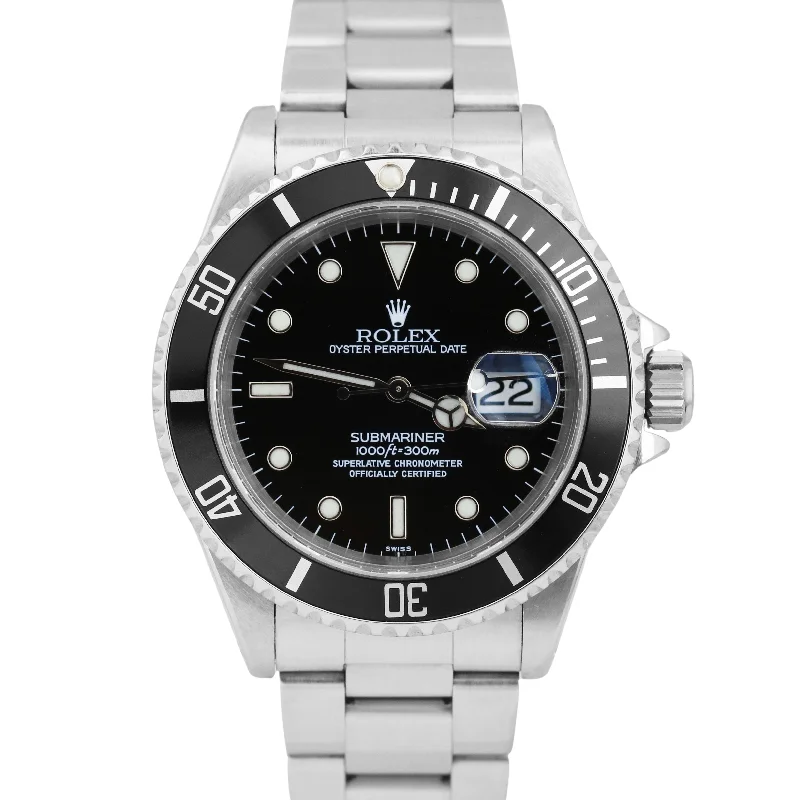 Classic Watches for Professional Look-Rolex Submariner Date SWISS ONLY Black Stainless Steel Oyster 40mm 16610 Watch