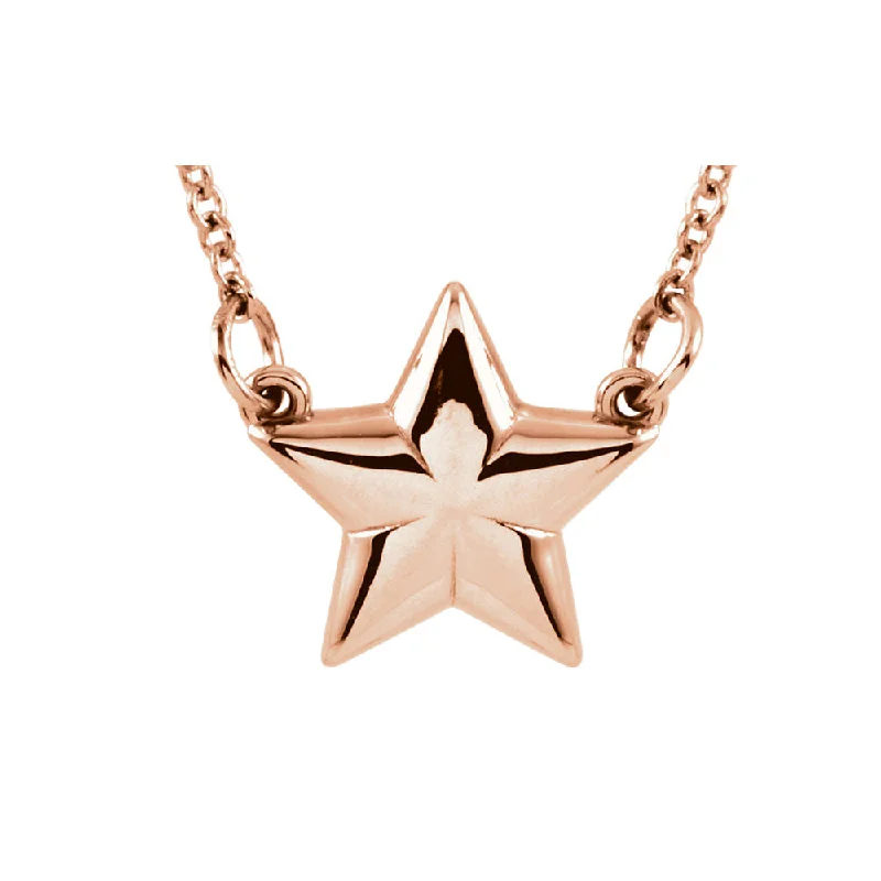 Simple Gold Pendant Necklace-Polished Small Star Necklace in 14k Rose Gold, 18 Inch