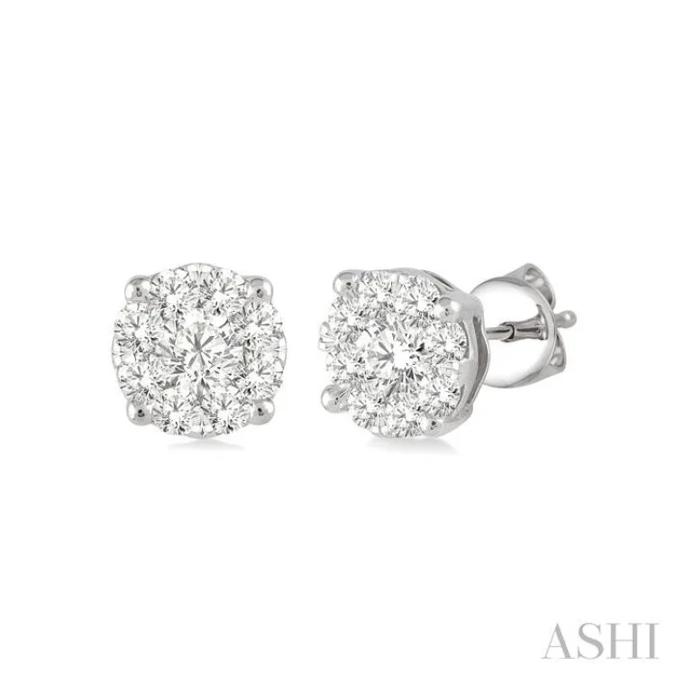 Fashion Earrings for Casual Wear-1/3 Ctw Lovebright Round Cut Diamond Stud Earrings in 14K White Gold