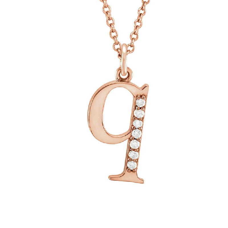 Silver Necklace for Everyday Wear-The Abbey 14k Rose Gold Diamond Lower Case Initial 'q' Necklace 16 In