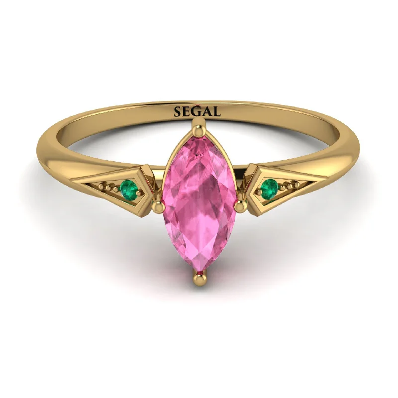 Large Gemstone Ring for Evening Wear-Marquise Pink Moissanite Geometrical Engagement Ring - Reese No. 804