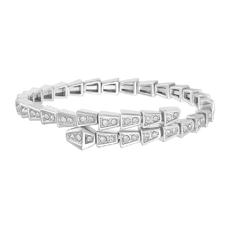 Simple Silver Bangles for Minimalist Style-Mahi Eternal Love Delightful Kada Bracelet with White Crystals for women (BR1100451RWhi)