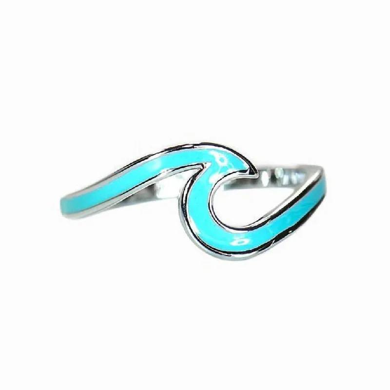 Sterling Silver Ring with Gemstones-Pura Vida : Enamel Wave Ring -Silver