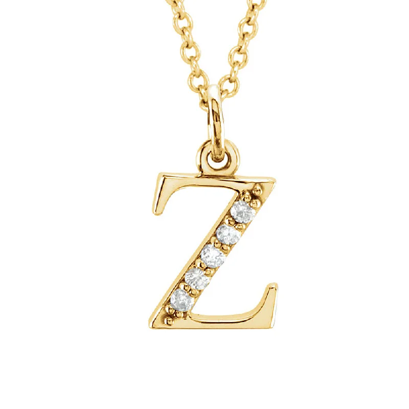 Custom Pendant Necklace for Special Gifts-The Abbey 14k Yellow Diamond Lower Case Initial 'z' Necklace 16 Inch