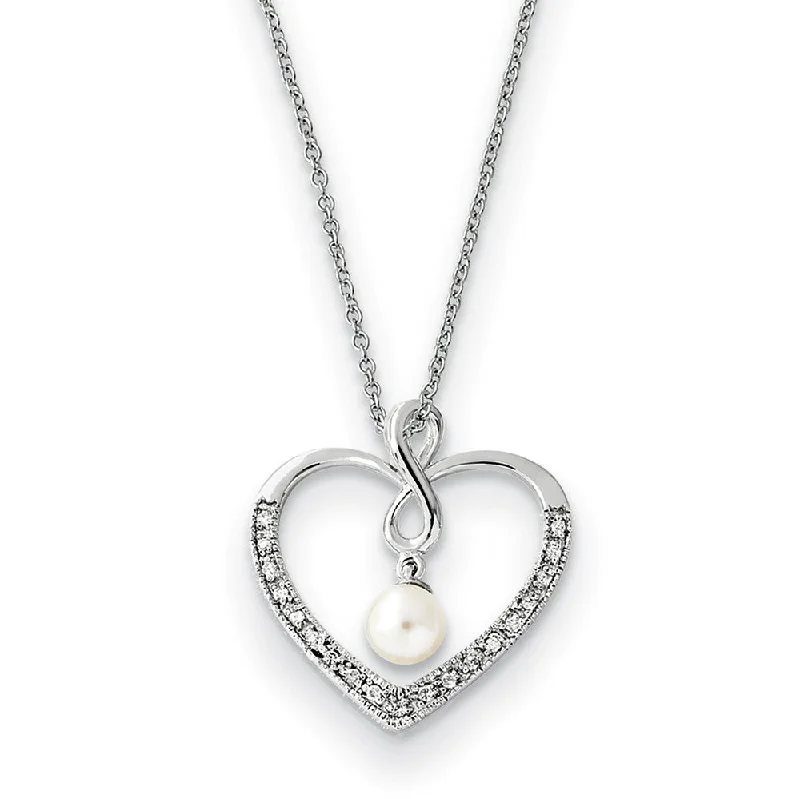 Gold Necklace with Initial Pendant-Sterling Silver, CZ & FW Cultured Pearl My Friend Heart Necklace, 18in