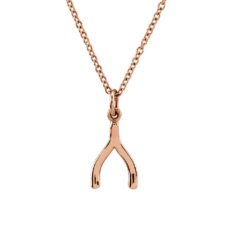 Bold Chunky Necklace for Bold Fashion-Tiny Wishbone Necklace in 14k Rose Gold, 18 Inch