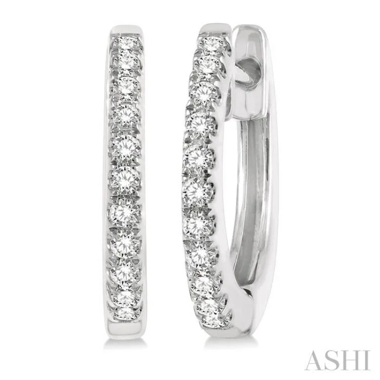 Beautiful Earrings for Weddings-1/6 Ctw Round Cut Diamond Petite Fashion Huggie Earrings in 14K White Gold