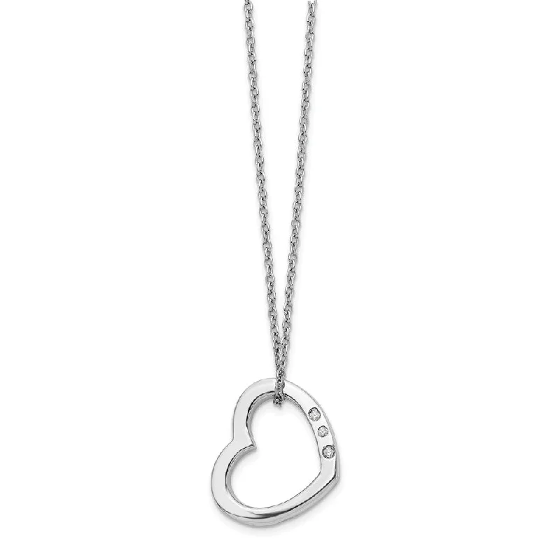 Custom Necklace with Name-20mm Diamond Heart Slide Necklace in Rhodium Plated Silver, 18-20 Inch