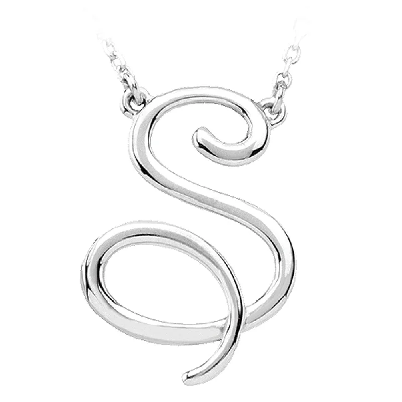 Simple Bead Necklace for Casual Looks-Sterling Silver, Olivia Collection, Medium Script Initial S Necklace