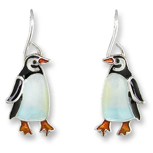 Colorful Gem Earrings-Gentoo Penguin Silver & Enamel Earrings