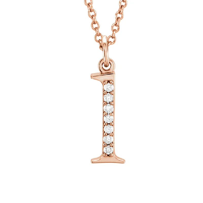 Handcrafted Pendant Necklace for Gifts-The Abbey 14k Rose Gold Diamond Lower Case Initial 'l' Necklace 16 In