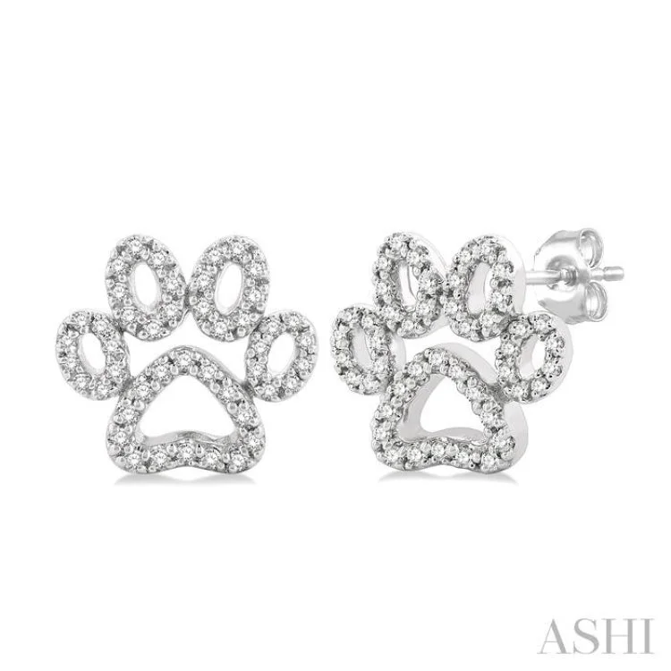 Minimalist Gold Earrings-1/4 ctw Petite Dog Paw Round Cut Diamond Fashion Stud Earring in 10K White Gold