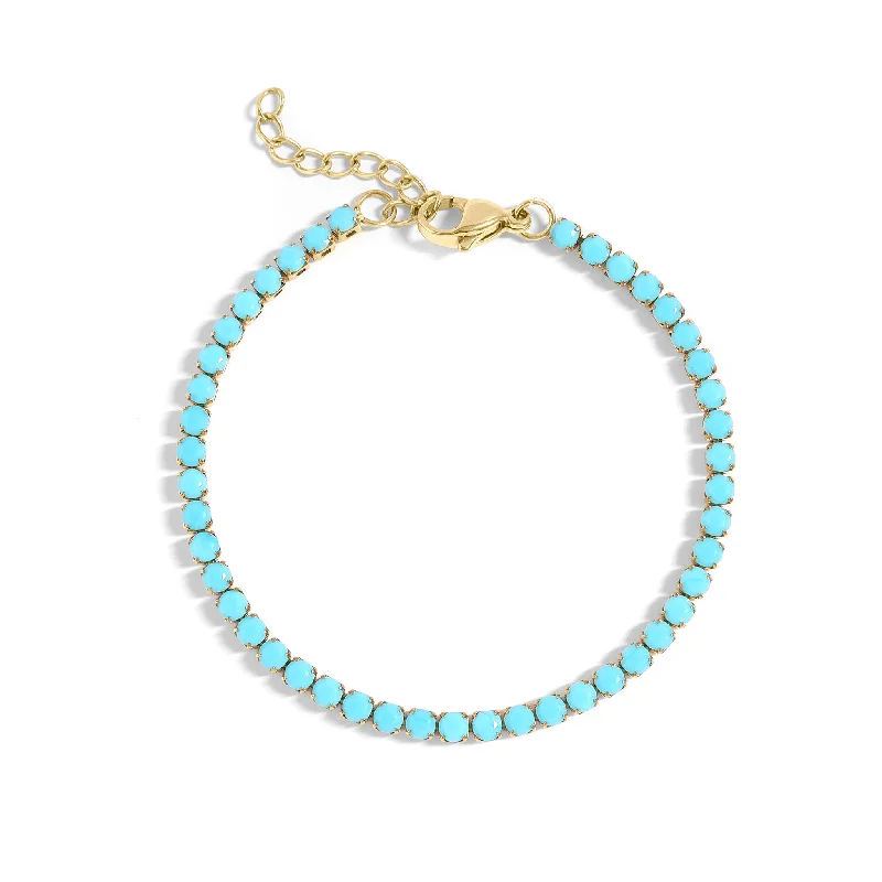 Luxury Diamond Bracelet for Wedding-18K Gold PVD Stainless Steel Turquoise Rhinestone Tennis Chain Bracelet / TBR0006