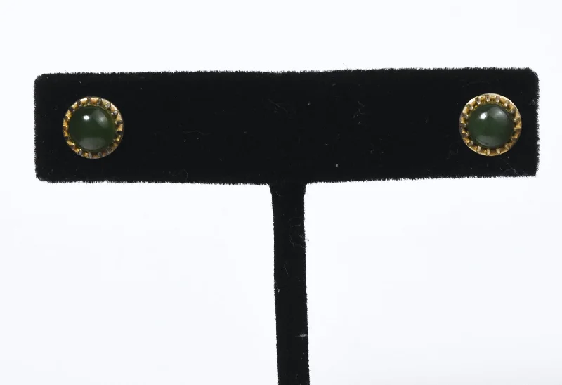 Sparkling Silver Earrings for Women-Gold Tone Sterling Silver Nephrite Jade Stud Earrings