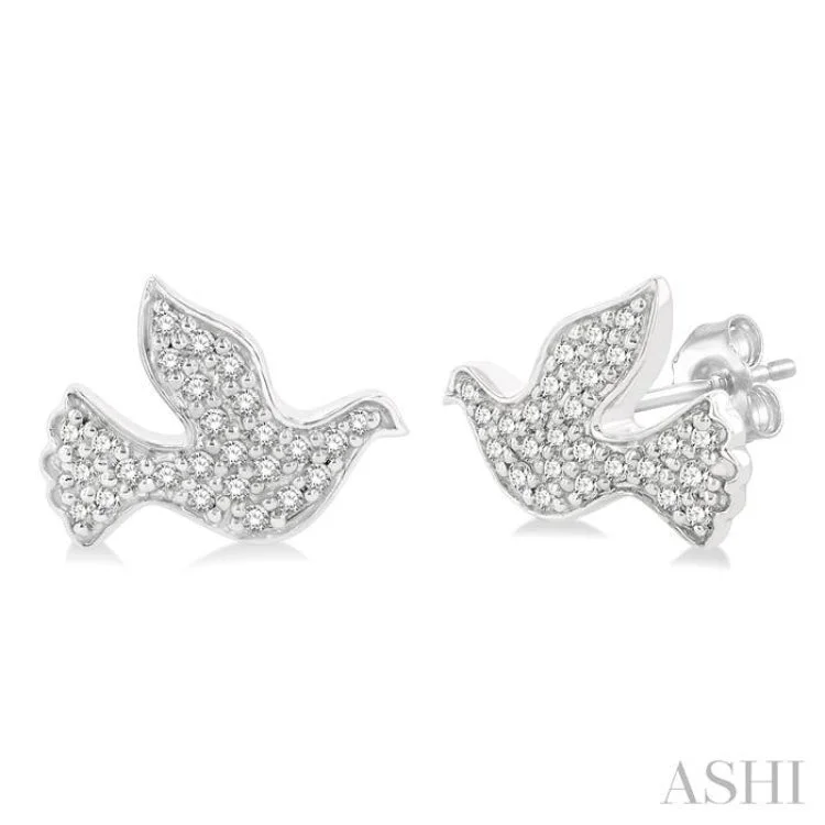 Fashionable Earrings for Teenagers-1/6 ctw Petite Dove Round Cut Diamond Fashion Stud Earring in 10K White Gold