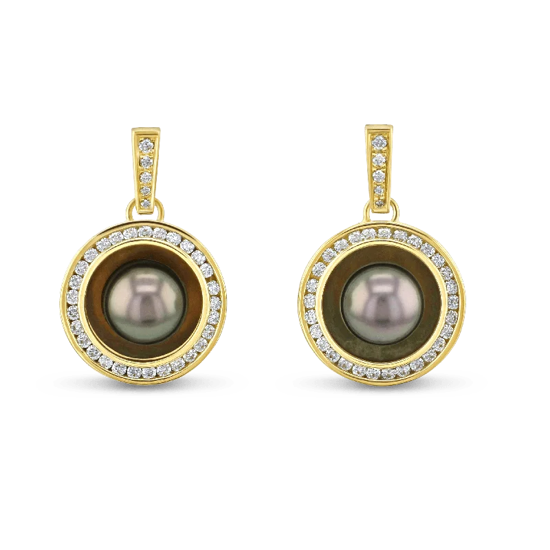 Round Earrings for Every Occasion-Reflections X 18ct Yellow Gold Tahitian Pearl and Diamond Drop Earrings