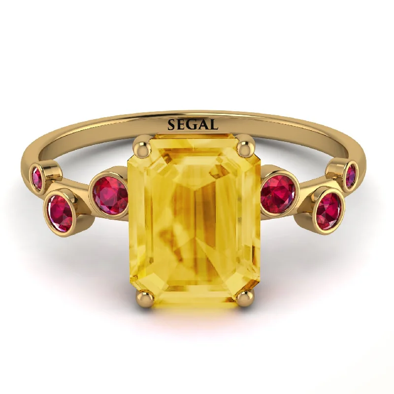 Large Ring with Gemstone for Fashion-Emerald Cut Citrine Ring With Bezel - Alina No. 610