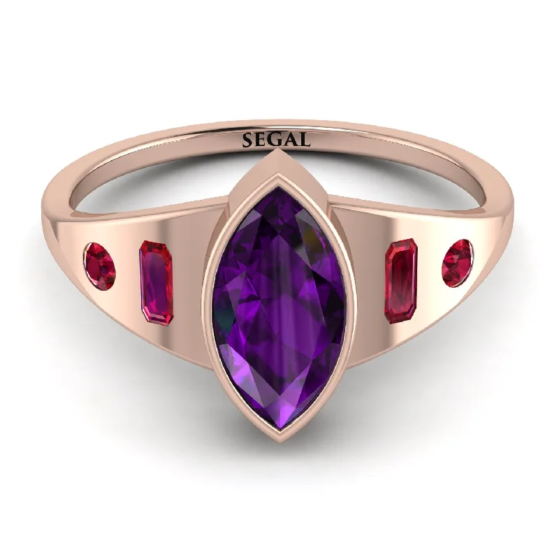 Gemstone Ring with Sapphire-Marquise Bezel Amethyst Ring - Juliana No. 311