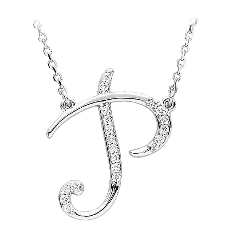 Personalized Name Pendant Necklace-1/10 Ctw Diamond Sterling Silver Medium Script Initial P Necklace 16in