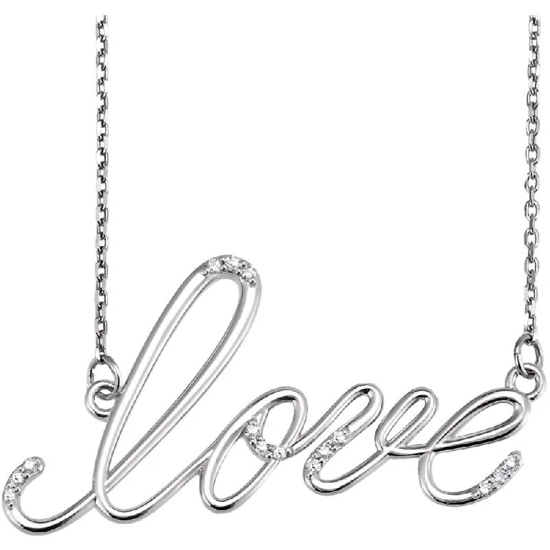 Elegant Wedding Necklace for Brides-Diamond Love Script Necklace in Sterling Silver, 18 Inch