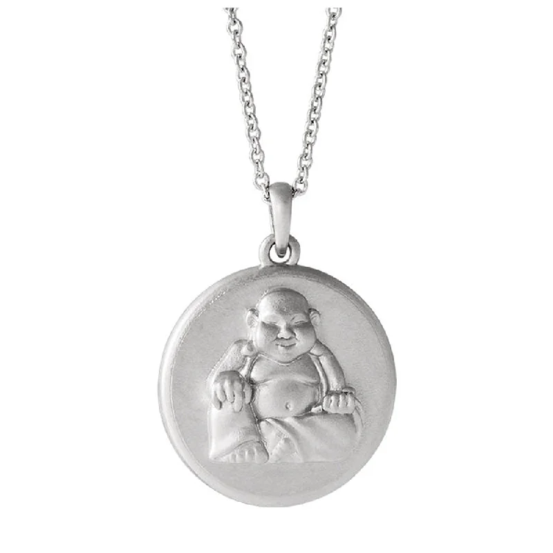 Layered Necklace with Multiple Charms-Platinum Embossed Buddha 16mm Disc Necklace, 16-18 Inch