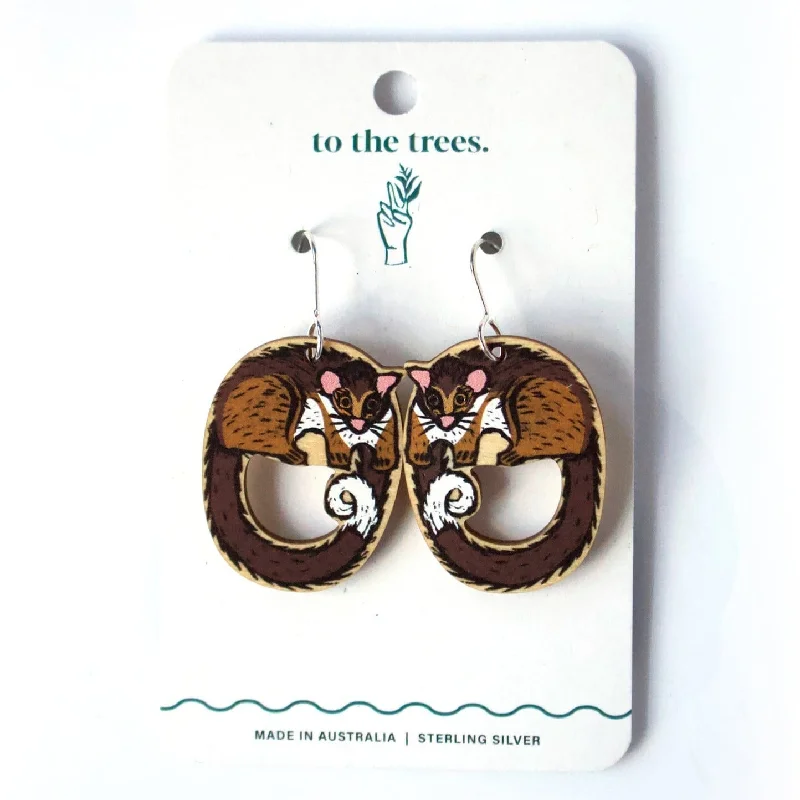 Gemstone Earrings for Evening-To the Trees Dangles - Ring Tailed Possum