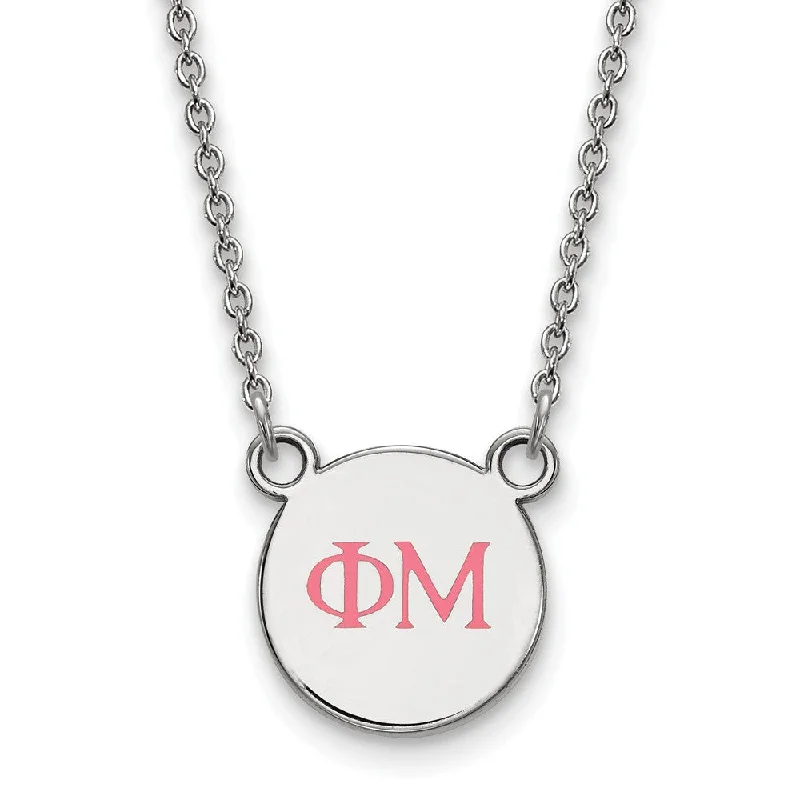 Silver Necklace with Colored Stones-Sterling Silver Phi Mu XS (Tiny) Pink Enamel Greek Letters Necklace