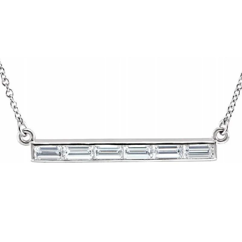 Simple Gold Necklace for Daily Wear-14k White Gold & Diamond 4 or 6 Stone Baguette Bar Necklace, 17 Inch