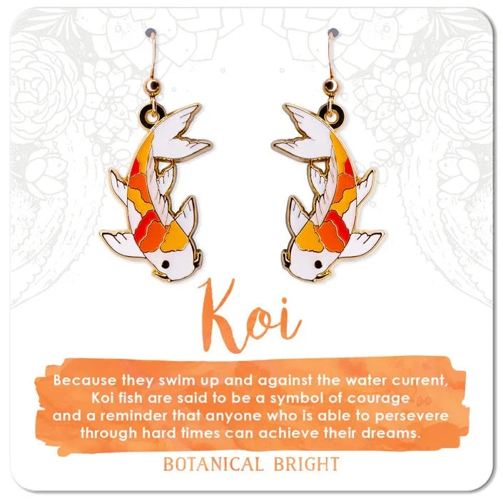 Simple Silver Drop Earrings-Botanical Bright Dangle Earrings - Koi Fish