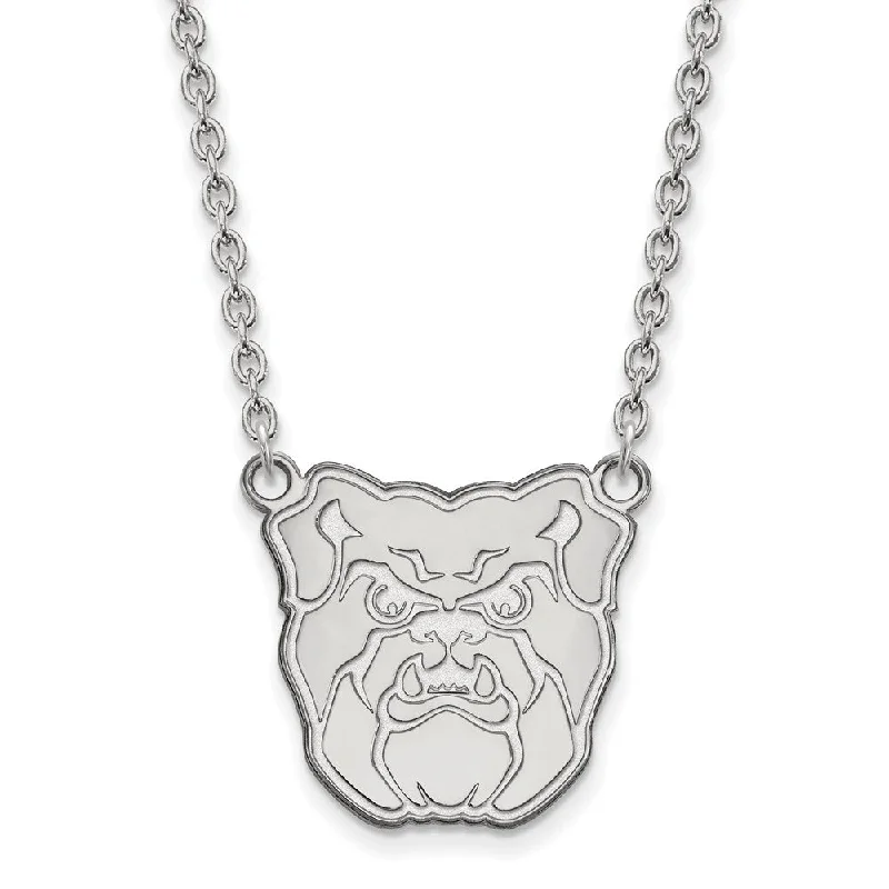 Long Silver Necklace for Women-14k White Gold Butler U Large Bulldog Pendant Necklace