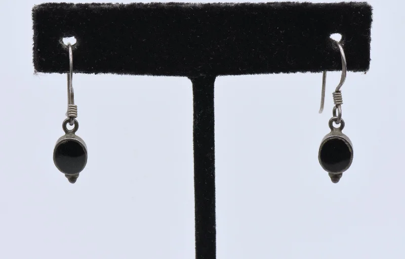 Luxury Diamond Earrings-Boma - Vintage Sterling Silver and Black Onyx Dangle Earrings