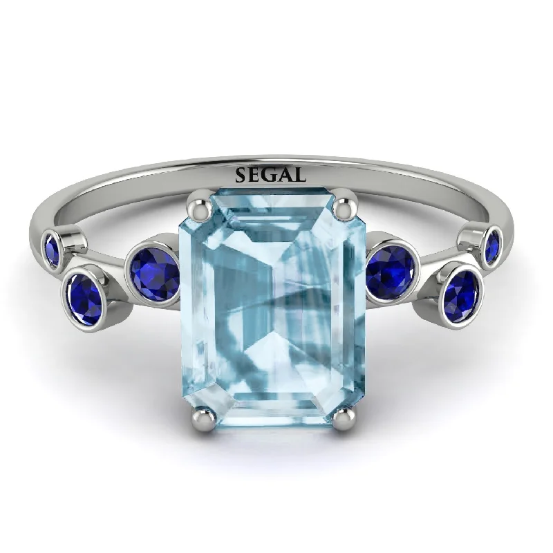 Handcrafted Engagement Ring for Women-Emerald Cut Aquamarine Ring With Bezel - Alina No. 415