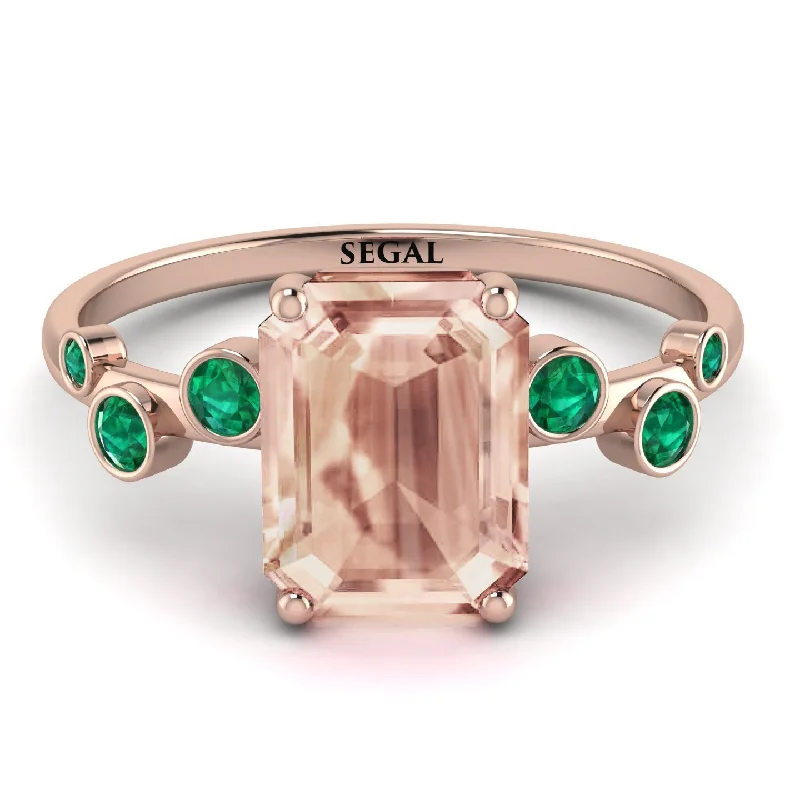 Elegant Gemstone Ring for Special Events-Emerald Cut Morganite Ring With Bezel - Alina No. 905