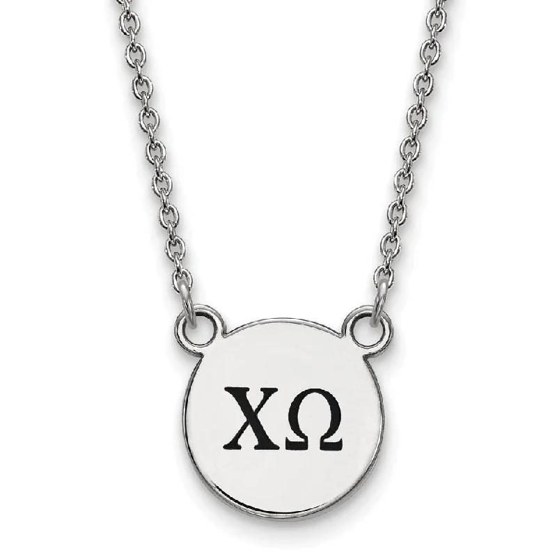 Artistic Gemstone Necklace-Sterling Silver Chi Omega Small Enamel Greek Letters Necklace