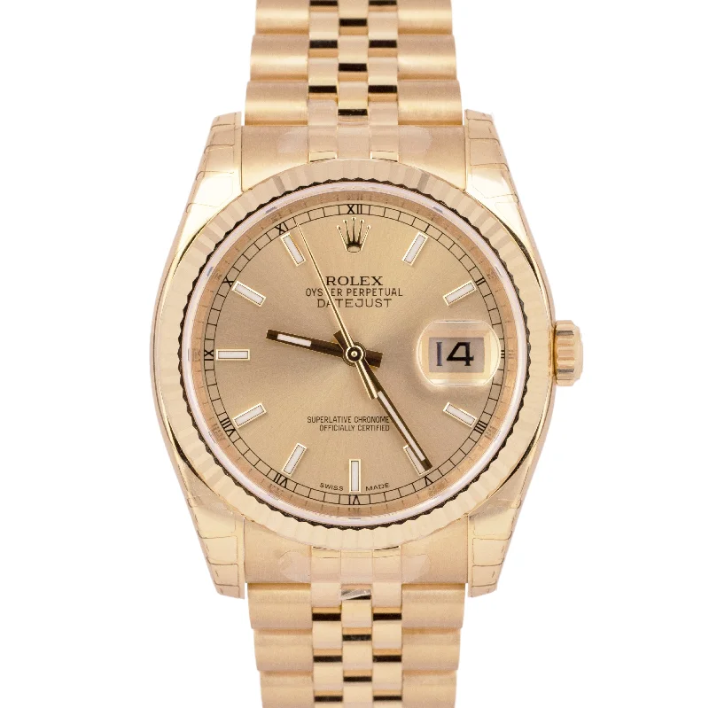 Trendy Watches for Young Men and Women-UNWORN STICKERED Rolex DateJust 36mm PAPERS 18K Gold Jubilee Watch 116238 B+P