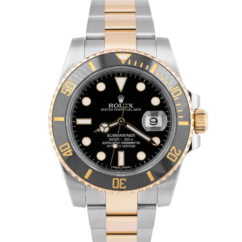 Automatic Watches with Sapphire Crystal-MINT Rolex Submariner Date Ceramic Black 40mm 18K Gold Steel Two-Tone 116613 LN