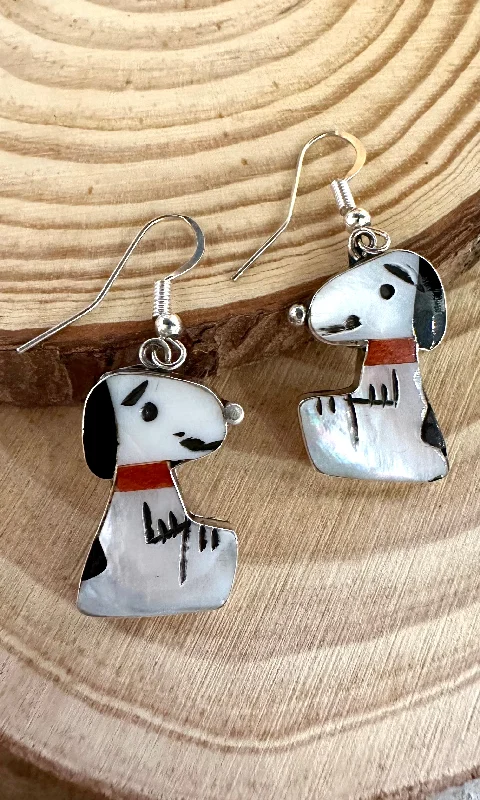 Stunning Earrings for Evening Events-SNOOPY Shenel Comosona Zuni Toons Multi- Stone Inlay Dangle Earrings