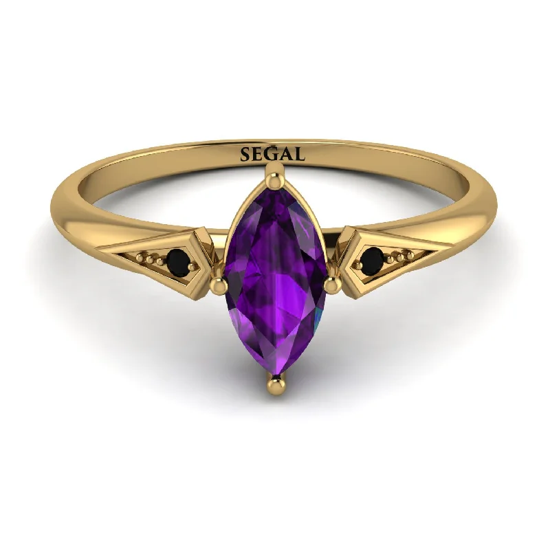 Wedding Ring with Matching Engagement Ring-Marquise Amethyst Geometrical Engagement Ring - Reese No. 307