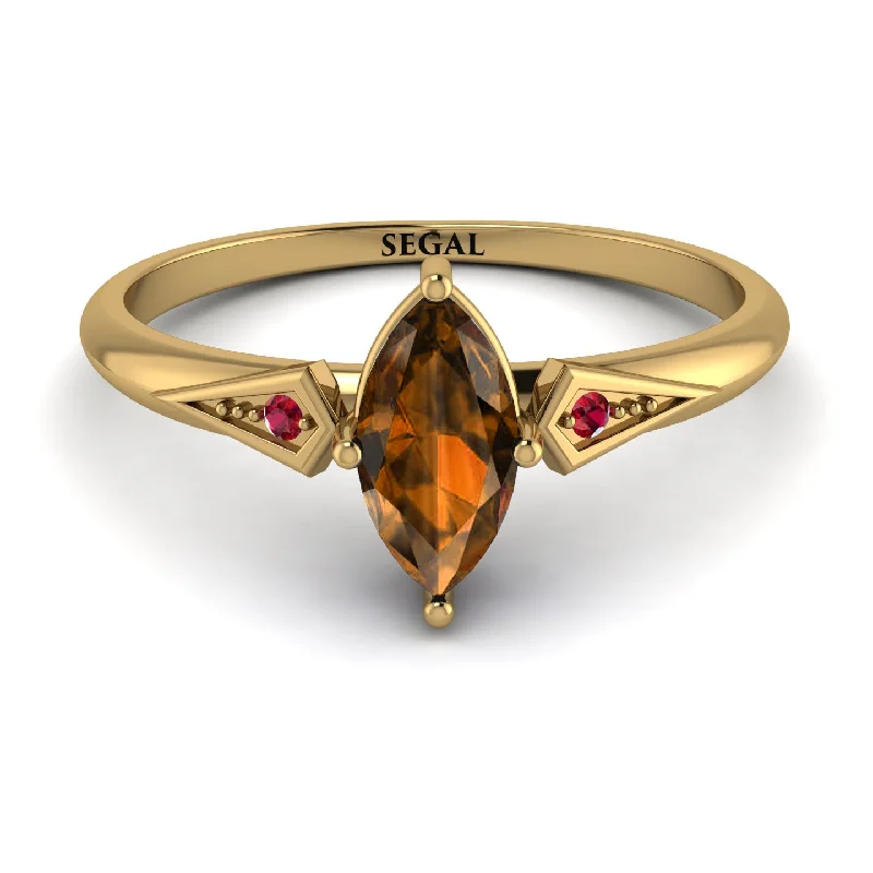 Simple Gemstone Ring for Fashion-Marquise Brown Diamond Geometrical Engagement Ring - Reese No. 1110