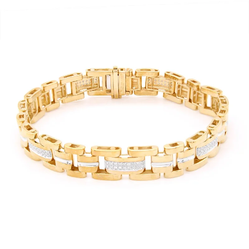 Boho Gemstone Bracelet for Casual Wear-MEN'S MODERN STYLE YELLOW GOLD BRACELET WITH 126 ROUND CUT DIAMONDS, 1/2 CT TW