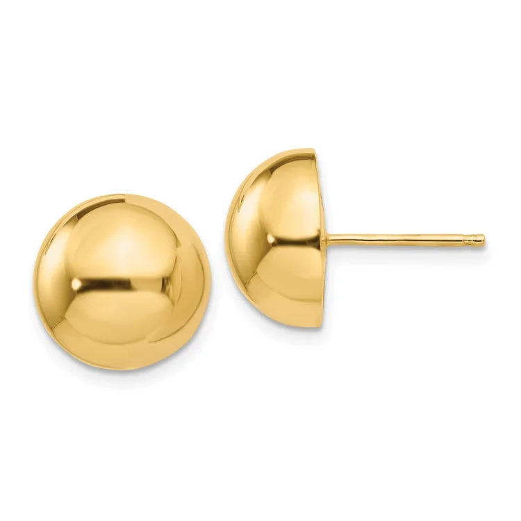 Trendy Earrings for Young Adults-14k Polished 12mm Half Ball Post Earrings