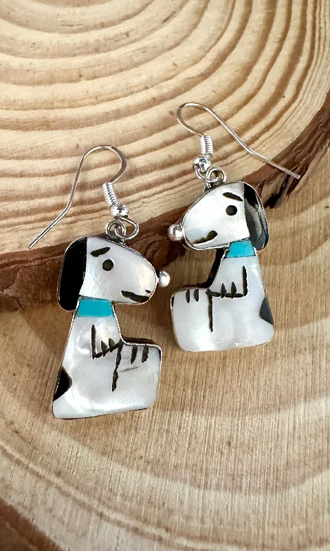 Chic Gold Earrings for Women-SNOOPY Shenel Comosona Zuni Toons Multi- Stone Inlay Dangle Earrings